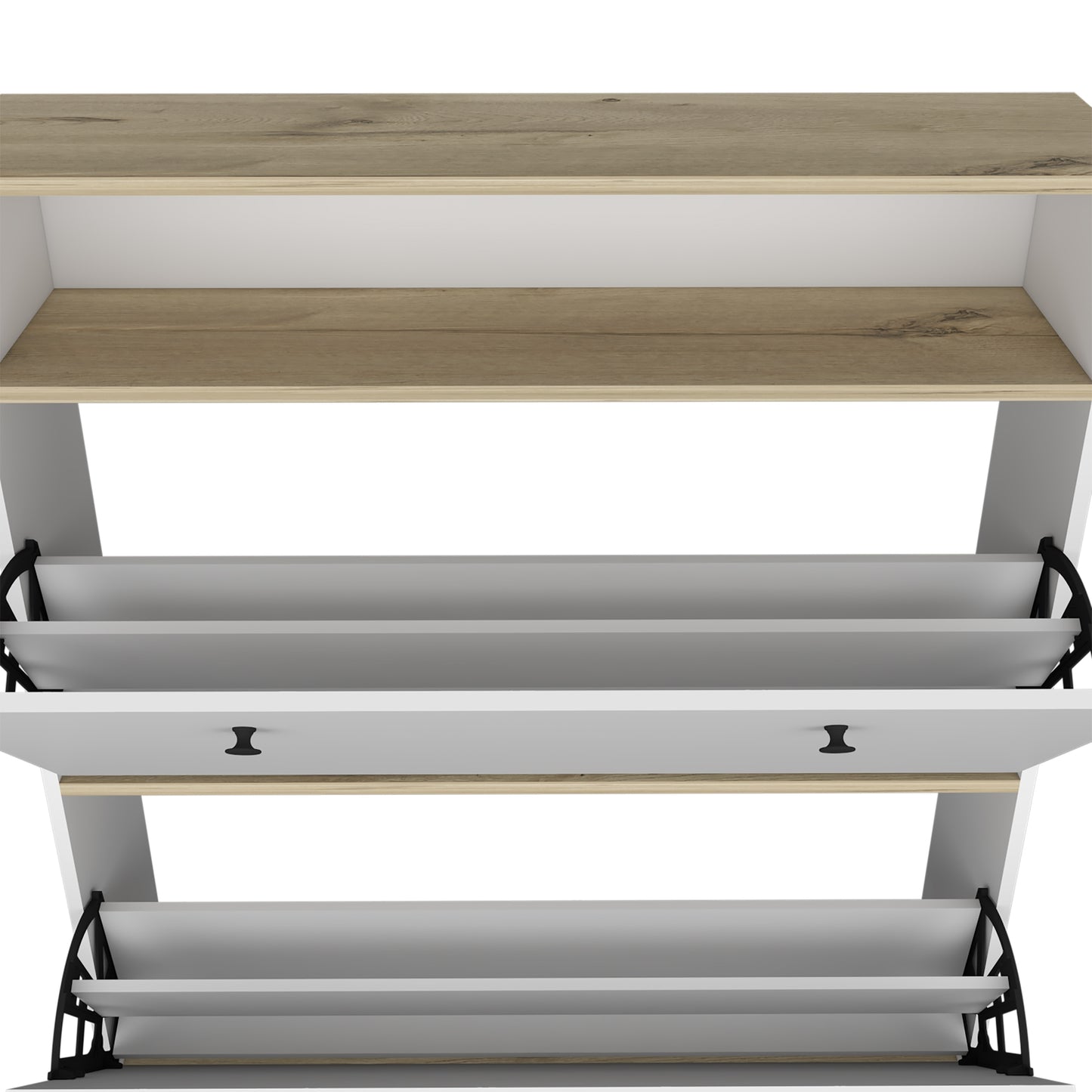 Comoda Zapatero Dos Puertas, FM Furniture 017B, Blanco Y Cafe Claro