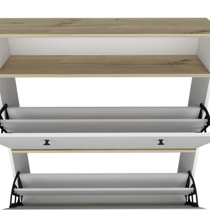 Comoda Zapatero Dos Puertas, FM Furniture 017B, Blanco Y Cafe Claro