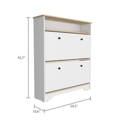 Comoda Zapatero Dos Puertas, FM Furniture 017B, Blanco Y Cafe Claro