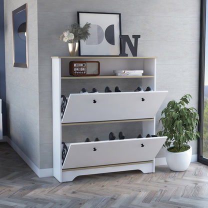 Comoda Zapatero Dos Puertas, FM Furniture 017B, Blanco Y Cafe Claro