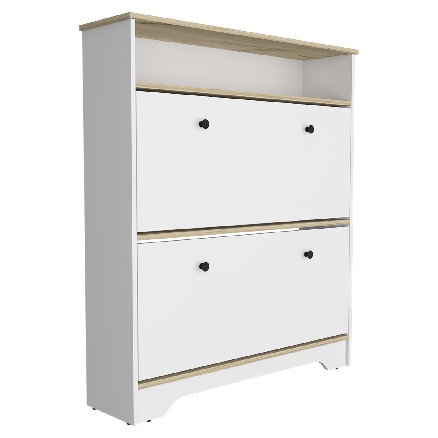 Comoda Zapatero Dos Puertas, FM Furniture 017B, Blanco Y Cafe Claro