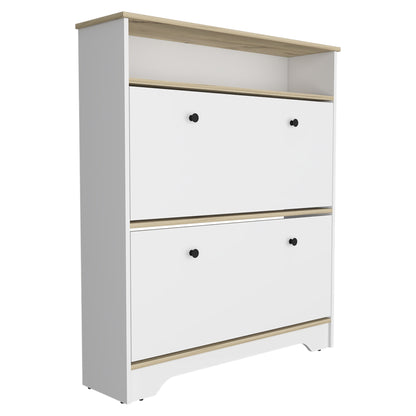 Comoda Zapatero Dos Puertas, FM Furniture 017B, Blanco Y Cafe Claro