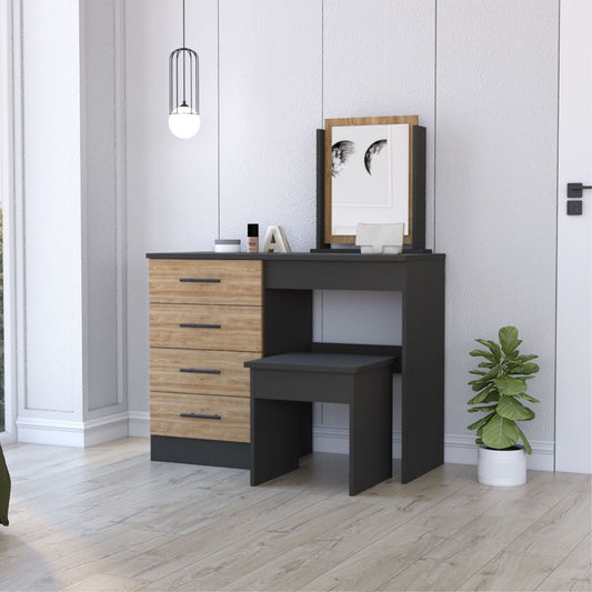 Mueble Tocador Con Espejo Y Cuatro Cajones , FM Furniture 001N, Negro