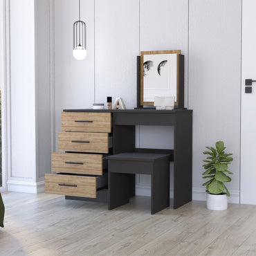 Mueble Tocador Con Espejo Y Cuatro Cajones , FM Furniture 001N, Negro