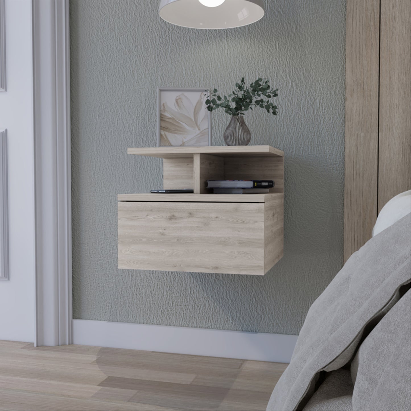 Velador Flotante Un Cajón, FM Furniture 007E, Beige