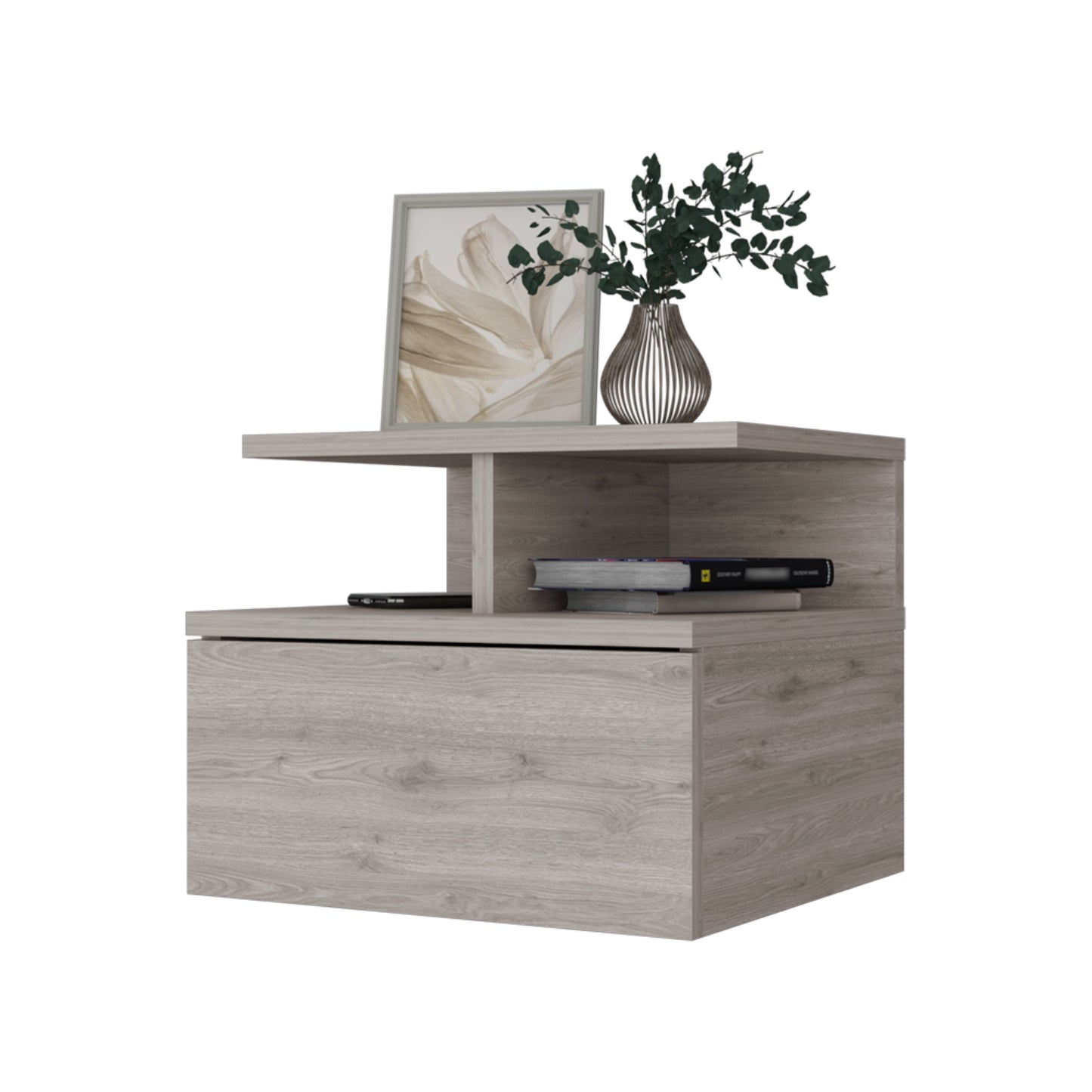 Velador Flotante Un Cajón, FM Furniture 007E, Beige