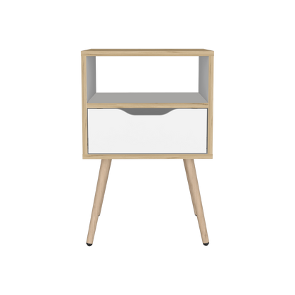 Velador Un Cajón, FM Furniture 015C, Café Claro Y Blanco