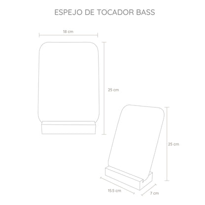 Espejo Bass Recto Borde Redondo, Con Base De Madera