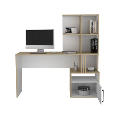 Escritorio Con Biblioteca Incorporada Una Puerta, Blanco Y Café Claro