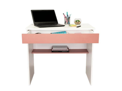 Escritorio Con Un Cajon, Blanco Y Salmon