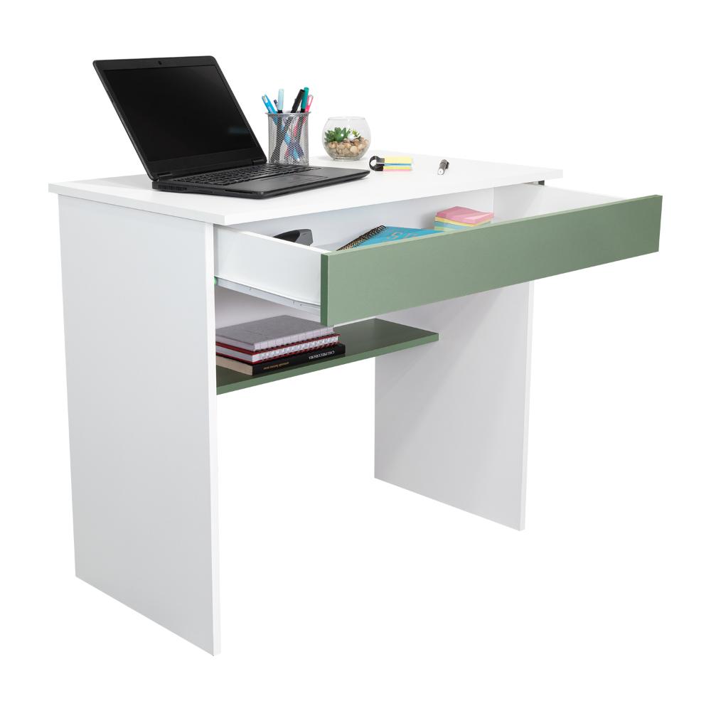 Escritorio, Ohio, Blanco y Agave, con Entrepaños y Cajon