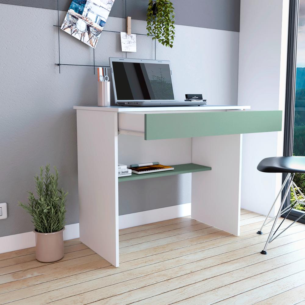 Escritorio, Ohio, Blanco y Agave, con Entrepaños y Cajon