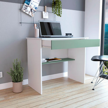 Escritorio, Ohio, Blanco y Agave, con Entrepaños y Cajon