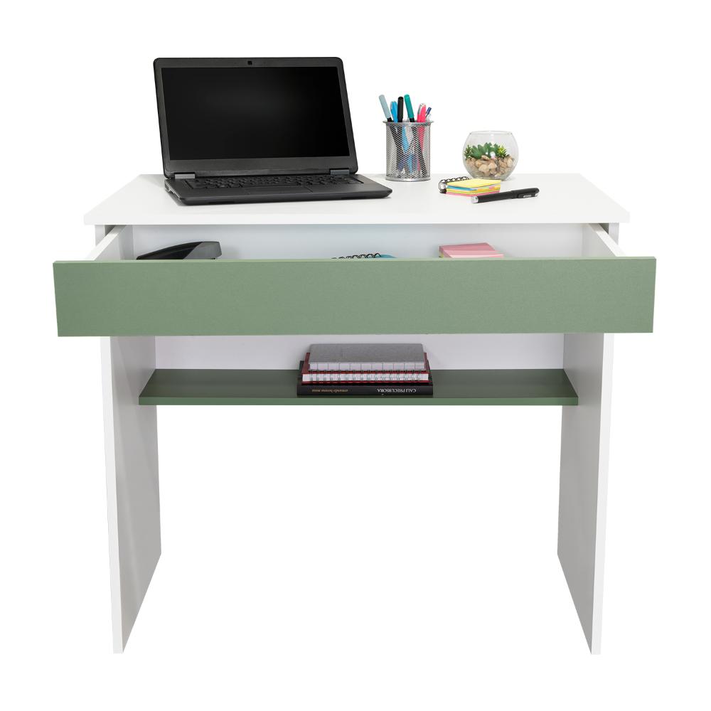 Escritorio, Ohio, Blanco y Agave, con Entrepaños y Cajon