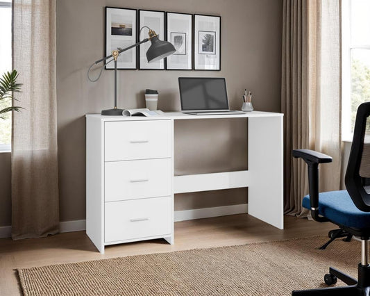 Escritorio Eco, Blanco Duqueza, con Tres Cajoneras Manijas Metálicas y Amplio Espacio de Almacenamiento