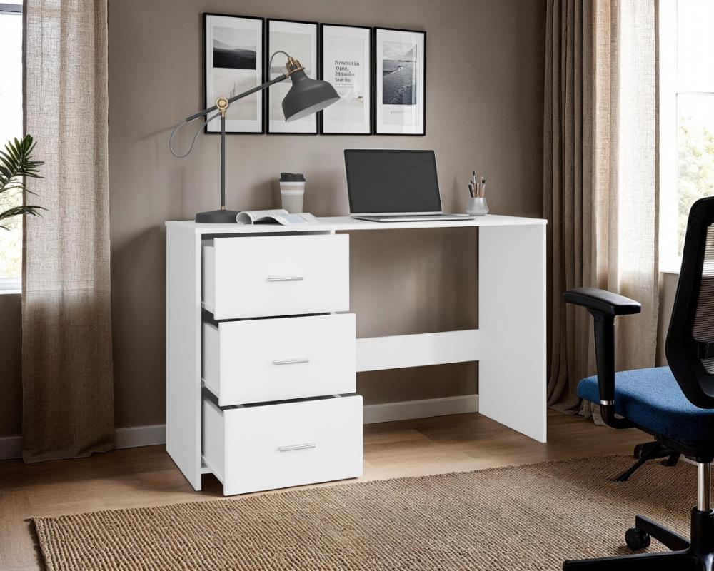 Escritorio Eco, Blanco Duqueza, con Tres Cajoneras Manijas Metálicas y Amplio Espacio de Almacenamiento