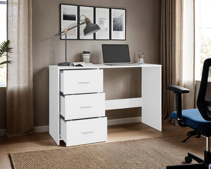 Escritorio Eco, Blanco Duqueza, con Tres Cajoneras Manijas Metálicas y Amplio Espacio de Almacenamiento