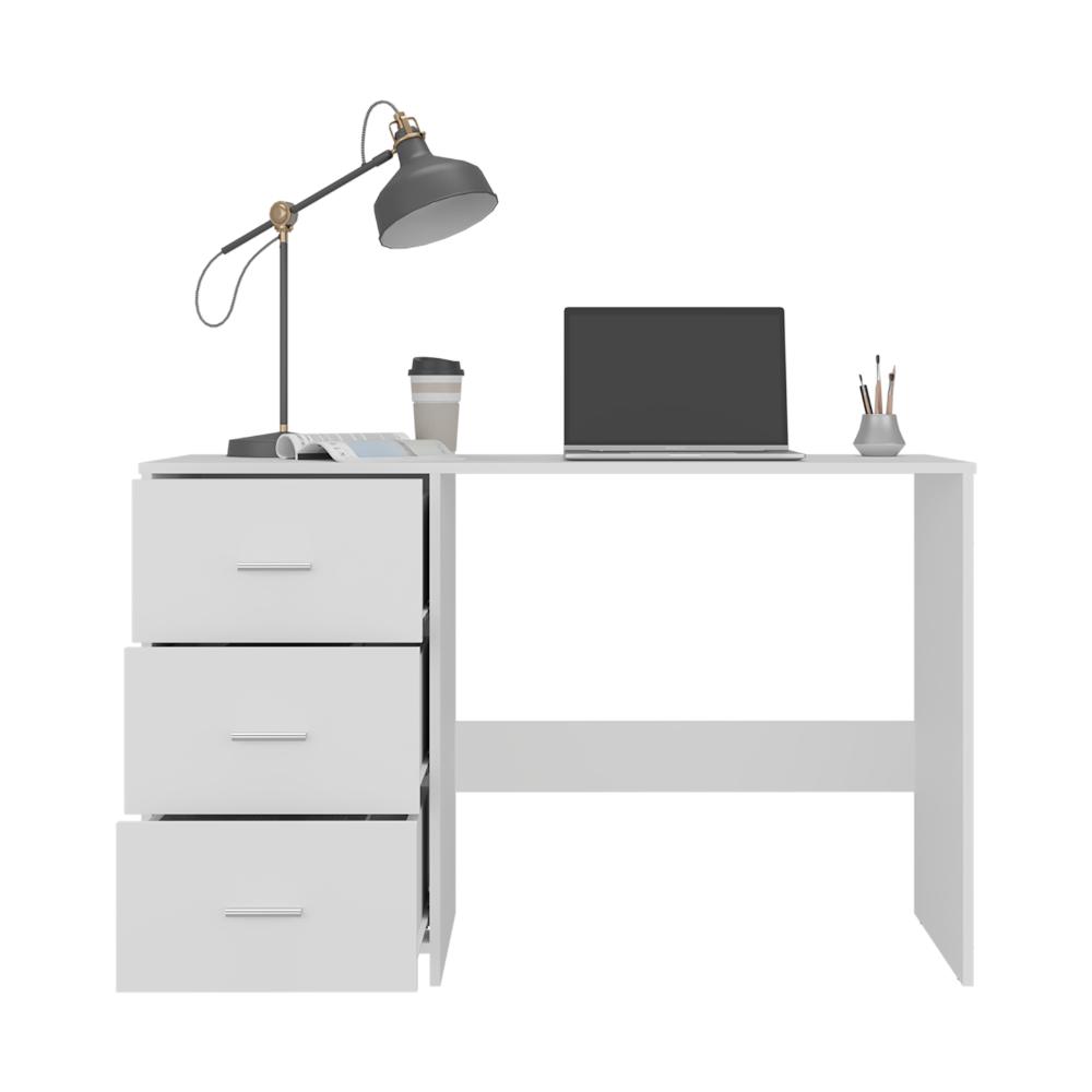 Escritorio Eco, Blanco Duqueza, con Tres Cajoneras Manijas Metálicas y Amplio Espacio de Almacenamiento