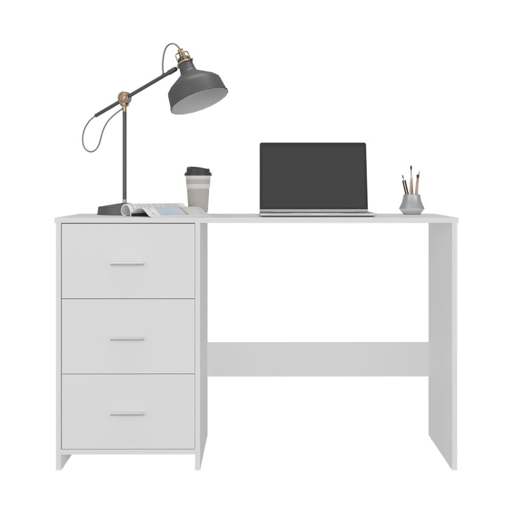 Escritorio Eco, Blanco Duqueza, con Tres Cajoneras Manijas Metálicas y Amplio Espacio de Almacenamiento