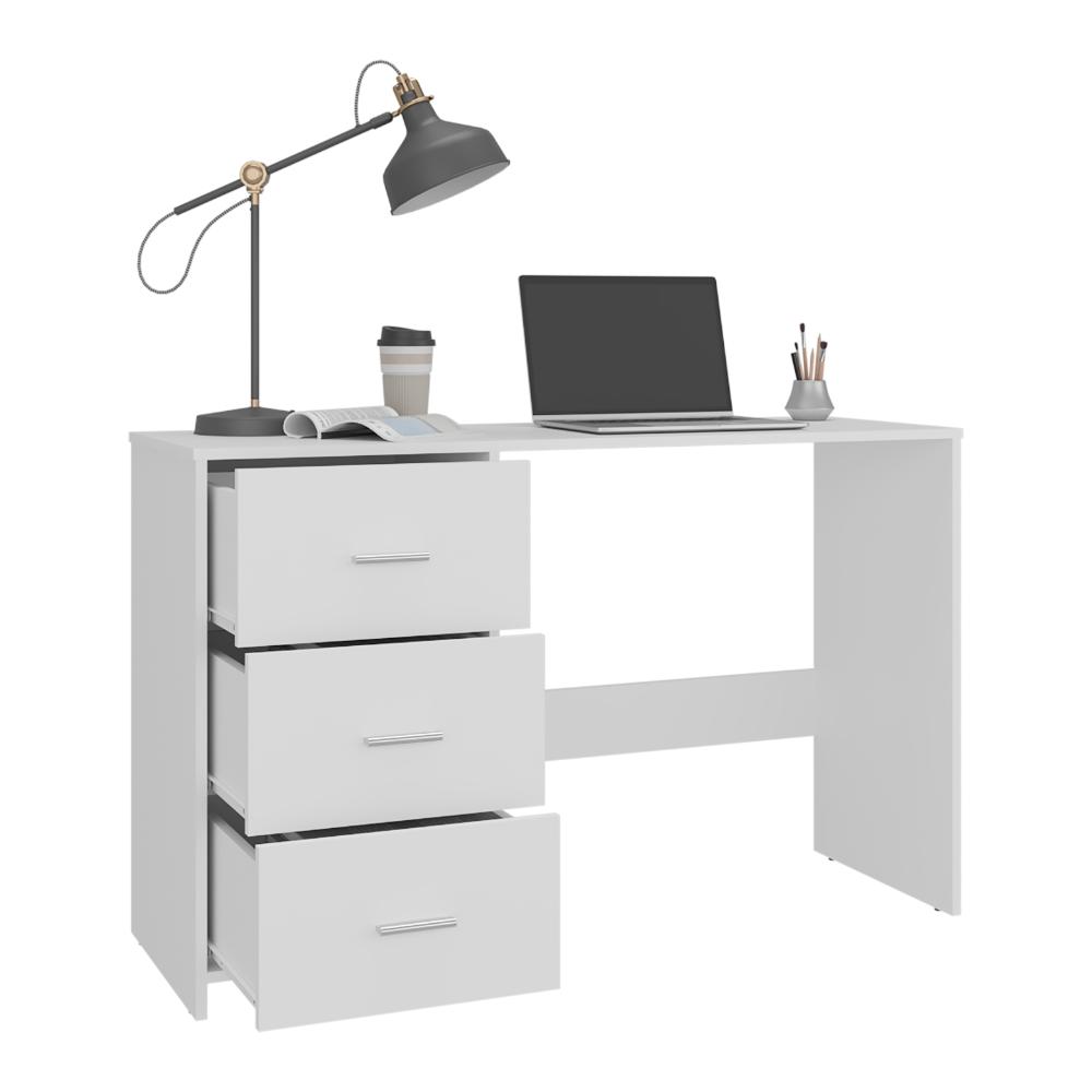 Escritorio Eco, Blanco Duqueza, con Tres Cajoneras Manijas Metálicas y Amplio Espacio de Almacenamiento