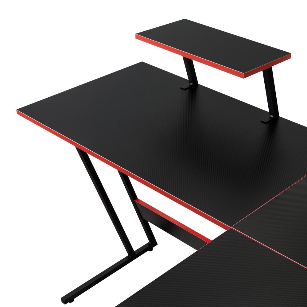 Escritorio Gamer en L, Negro y Rojo, cuenta con espacio para mas de una pantalla