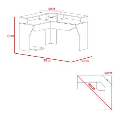 Escritorio Gamer Invictor Negro Canto Rojo, Con Espacio Adicional Para Pantallas