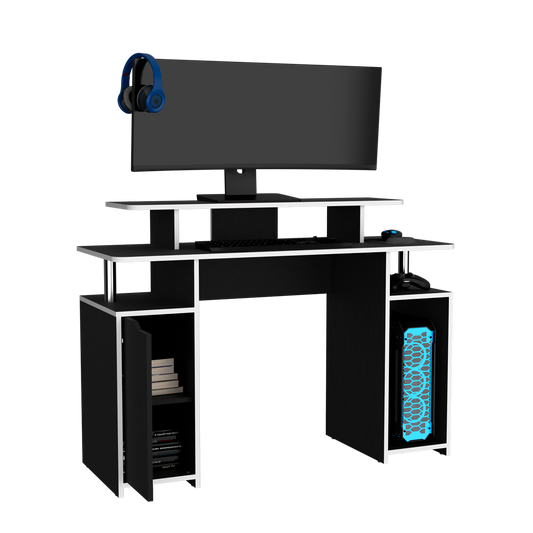 Escritorio Gamer Keria Lite, Color Negro Y Canto Blanco