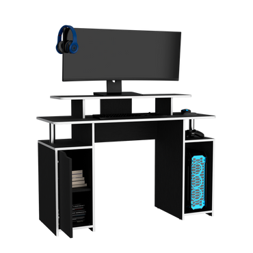 Escritorio Gamer Una Puerta Fm 070N Negro Y Blanco