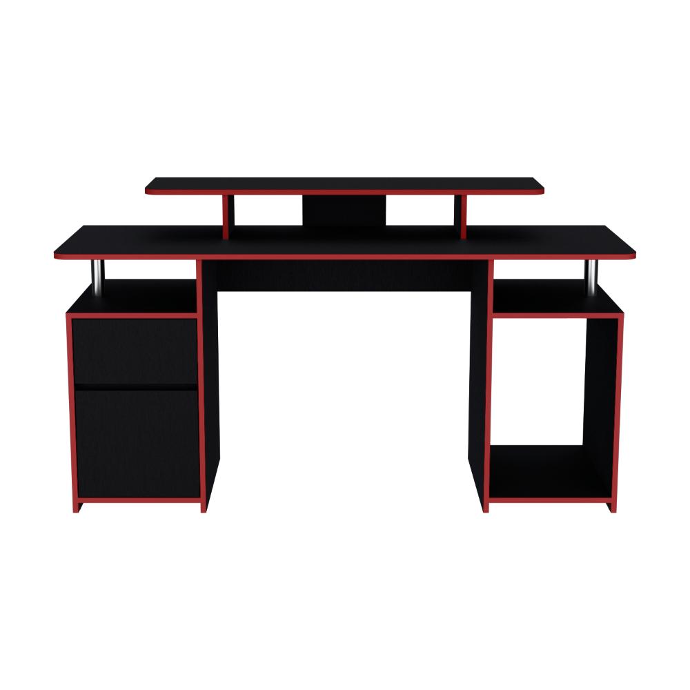 Escritorio Gamer Recto Para Monitor con Un Cajon y Una Puerta Keria, Wengue / C.Rojo