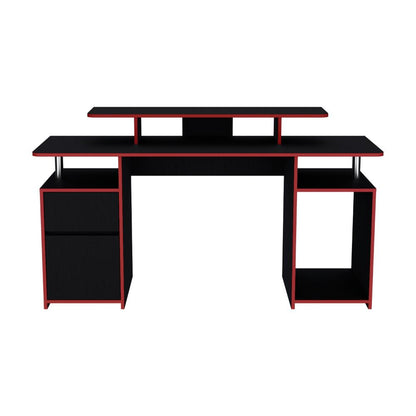 Escritorio Gamer Recto Para Monitor con Un Cajon y Una Puerta Keria, Wengue / C.Rojo