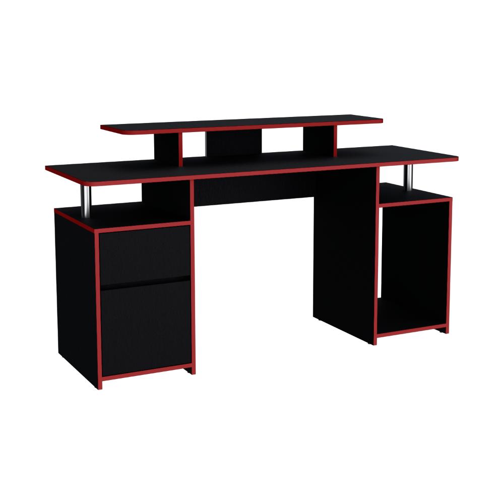 Escritorio Gamer Recto Para Monitor con Un Cajon y Una Puerta Keria, Wengue / C.Rojo