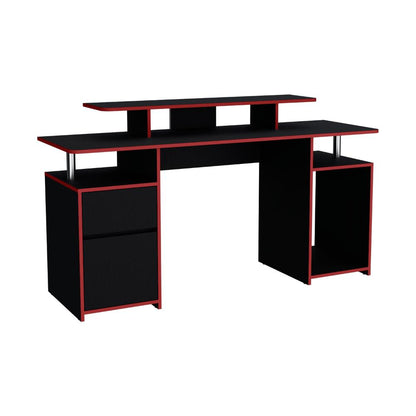 Escritorio Gamer Recto Para Monitor con Un Cajon y Una Puerta Keria, Wengue / C.Rojo
