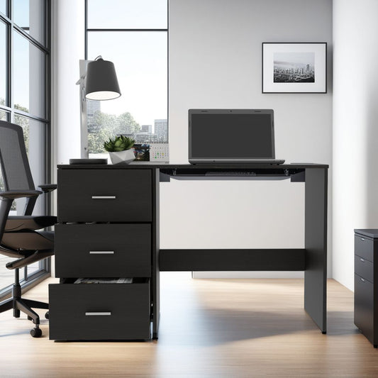 Escritorio Eco, Wengue, con Tres Cajoneras Manijas Metálicas y Amplio Espacio de Almacenamiento