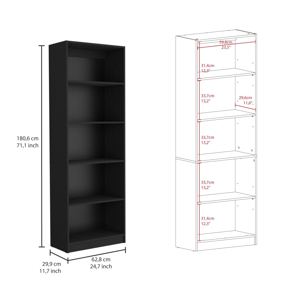 Biblioteca Estante 19, Con Cinco Repisas Melamina, FM Furniture Negro