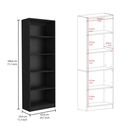 Biblioteca Estante 19, Con Cinco Repisas Melamina, FM Furniture Negro