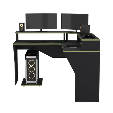 Escritorio Gamer En L Fm 046O Negro Y Canto Verde