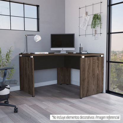 Escritorio en forma de L Color Home Office Negro Soft y Coñac Para Oficina