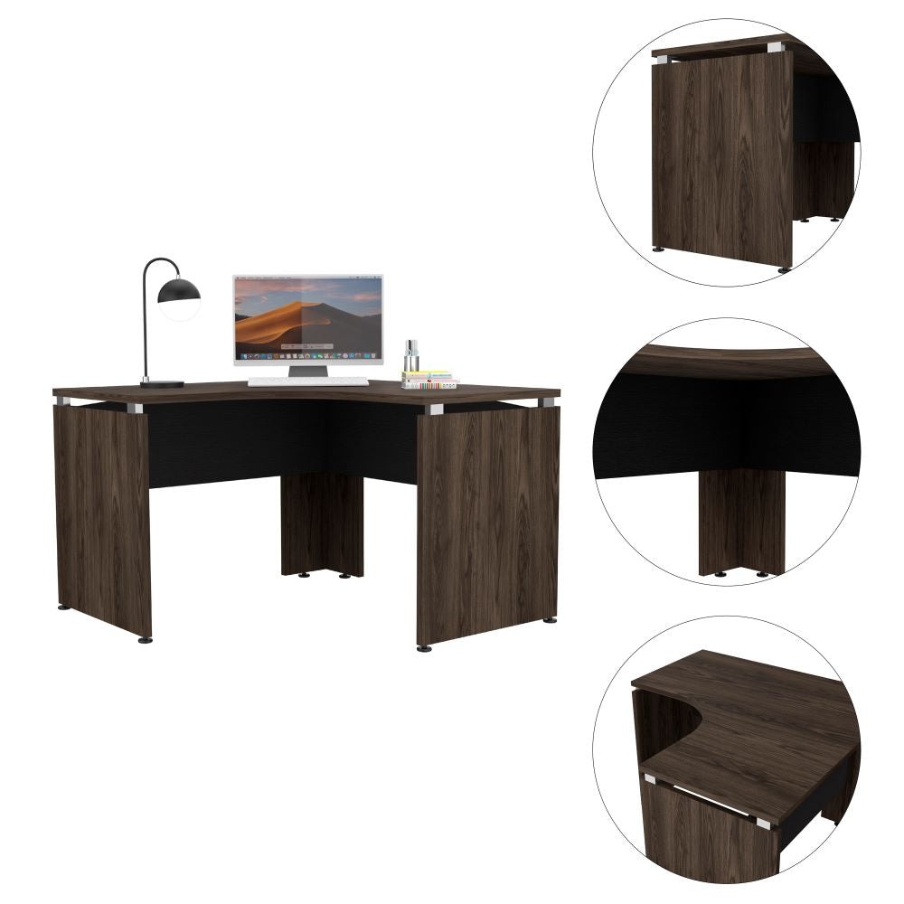 Escritorio en forma de L Color Home Office Negro Soft y Coñac Para Oficina