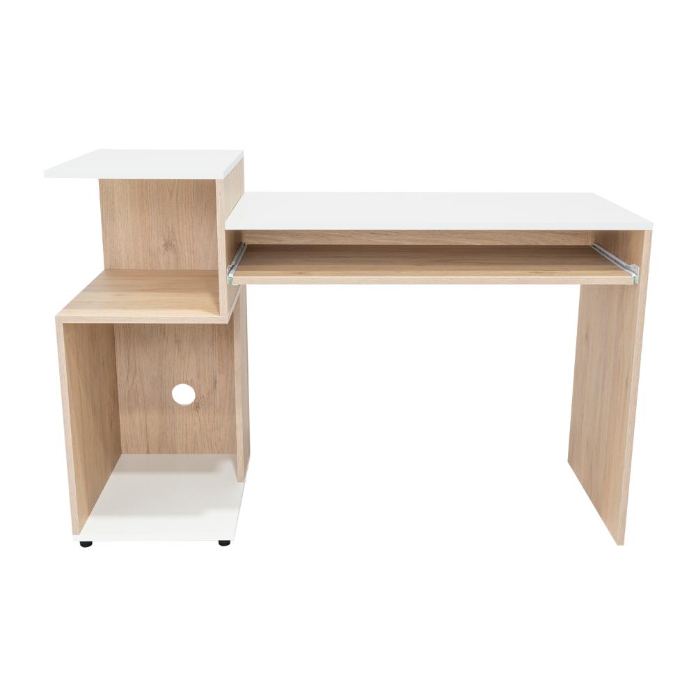 Escritorio Atlanter, Rovere y Blanco, con Bandeja Porta Teclado Deslizable y Espacio Para Artículos de Estudio