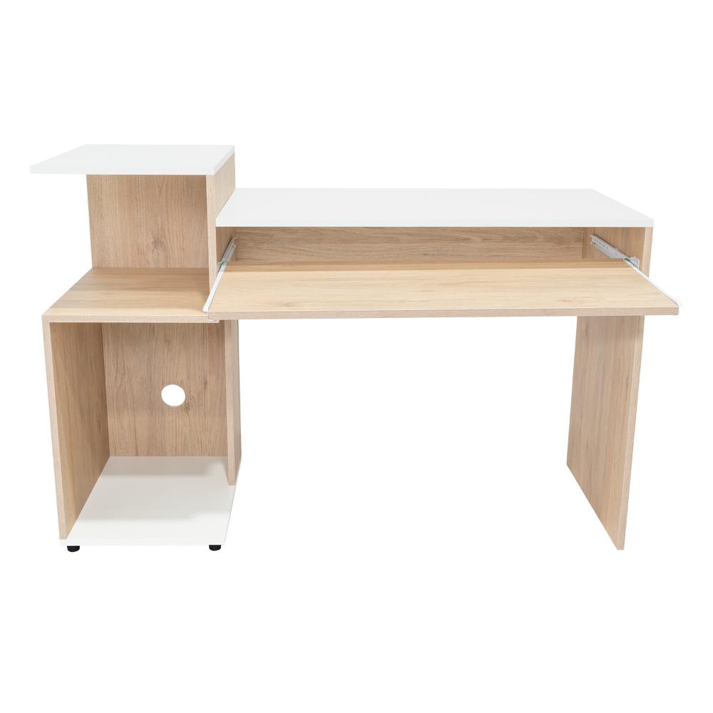 Escritorio Atlanter, Rovere y Blanco, con Bandeja Porta Teclado Deslizable y Espacio Para Artículos de Estudio