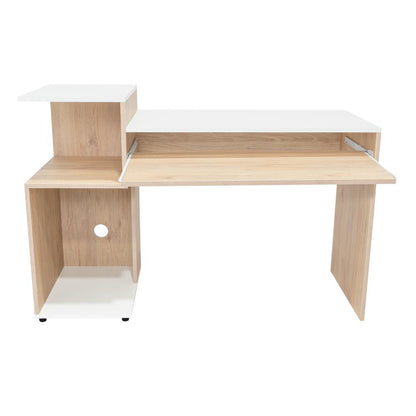 Escritorio Atlanter, Rovere y Blanco, con Bandeja Porta Teclado Deslizable y Espacio Para Artículos de Estudio
