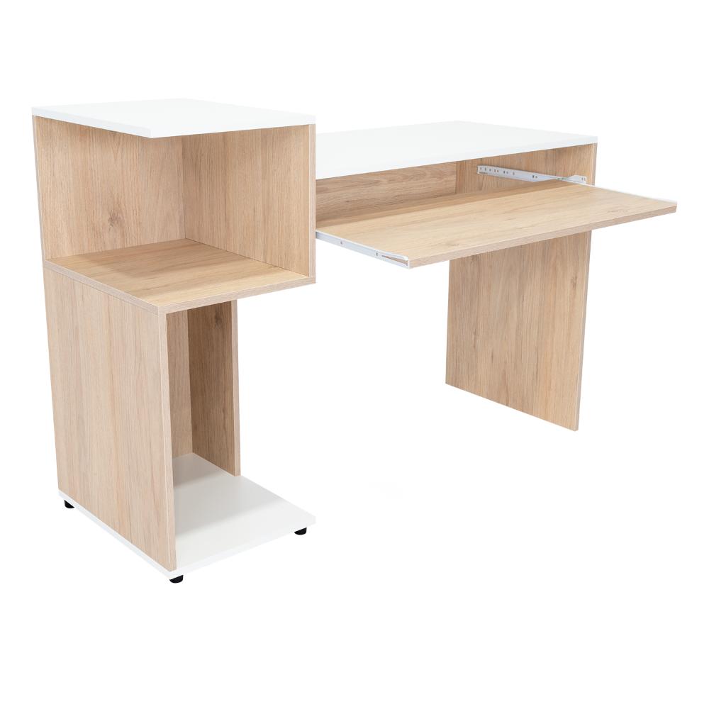 Escritorio Atlanter, Rovere y Blanco, con Bandeja Porta Teclado Deslizable y Espacio Para Artículos de Estudio