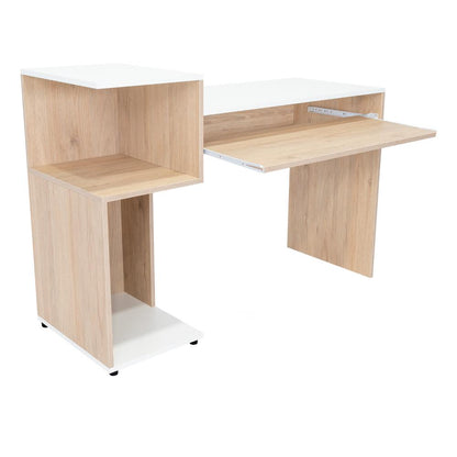 Escritorio Atlanter, Rovere y Blanco, con Bandeja Porta Teclado Deslizable y Espacio Para Artículos de Estudio