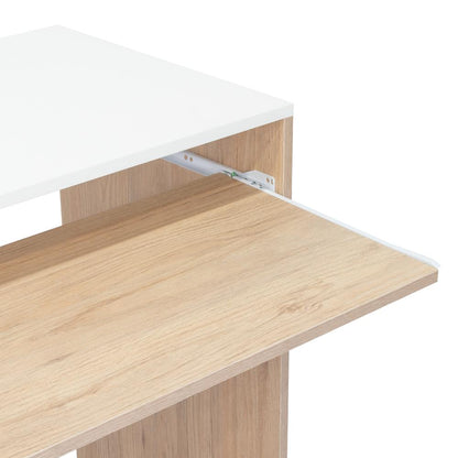 Escritorio Atlanter, Rovere y Blanco, con Bandeja Porta Teclado Deslizable y Espacio Para Artículos de Estudio