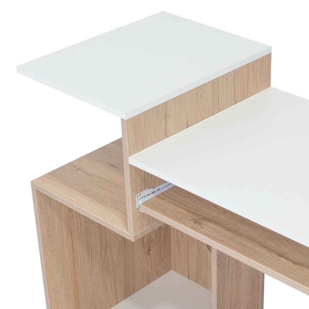 Escritorio Atlanter, Rovere y Blanco, con Bandeja Porta Teclado Deslizable y Espacio Para Artículos de Estudio