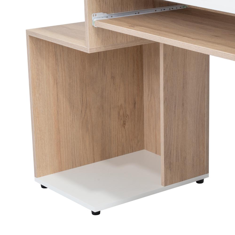 Escritorio Atlanter, Rovere y Blanco, con Bandeja Porta Teclado Deslizable y Espacio Para Artículos de Estudio