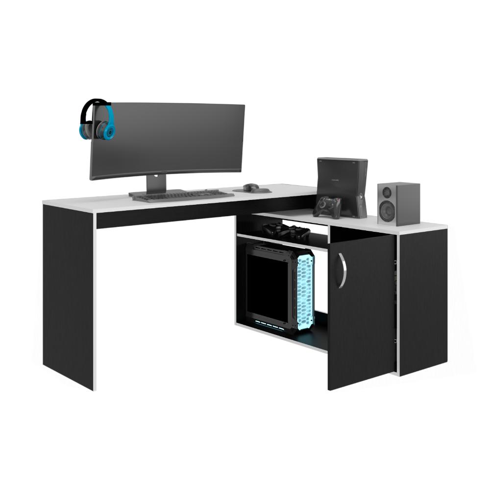 Escritorio Gamer En L Axis, Wengue y Blanco