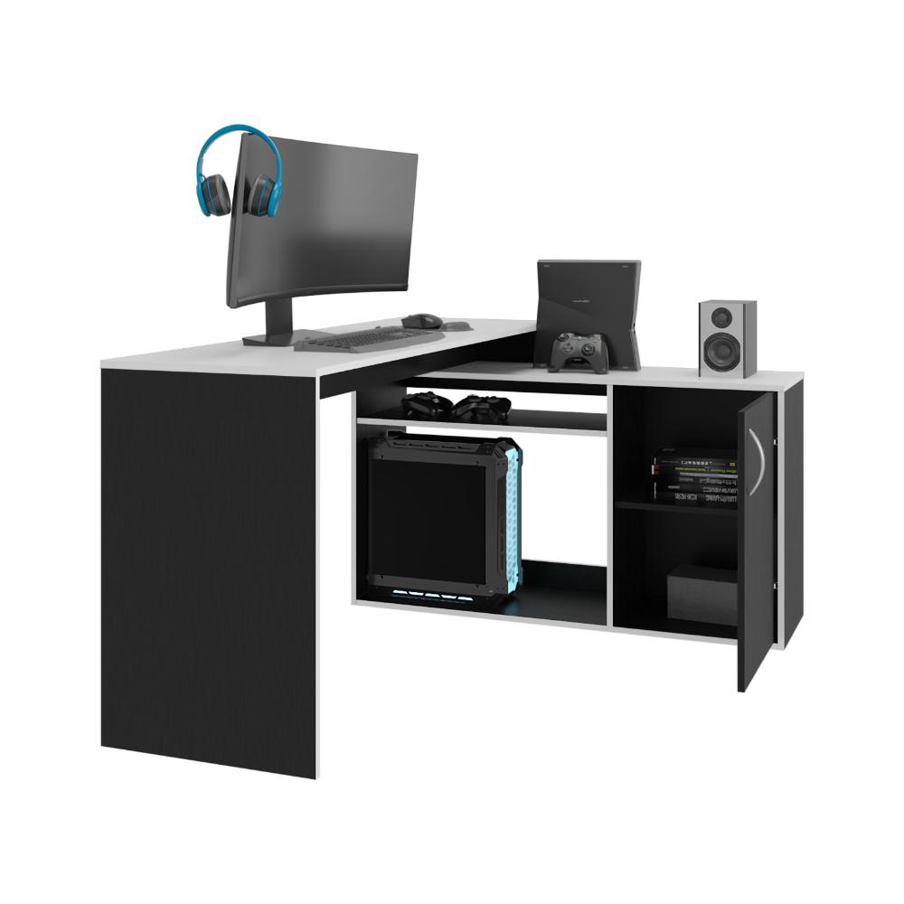 Escritorio Gamer En L Axis, Wengue y Blanco