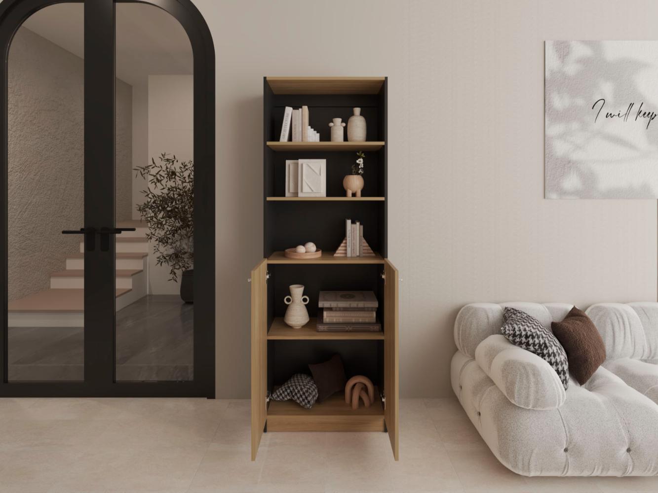 Biblioteca Home E4, Wengue y Fresno Europeo, con Cinco Entrepaños y Dos puertas