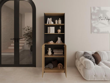 Biblioteca Home E4, Wengue y Fresno Europeo, con Cinco Entrepaños y Dos puertas